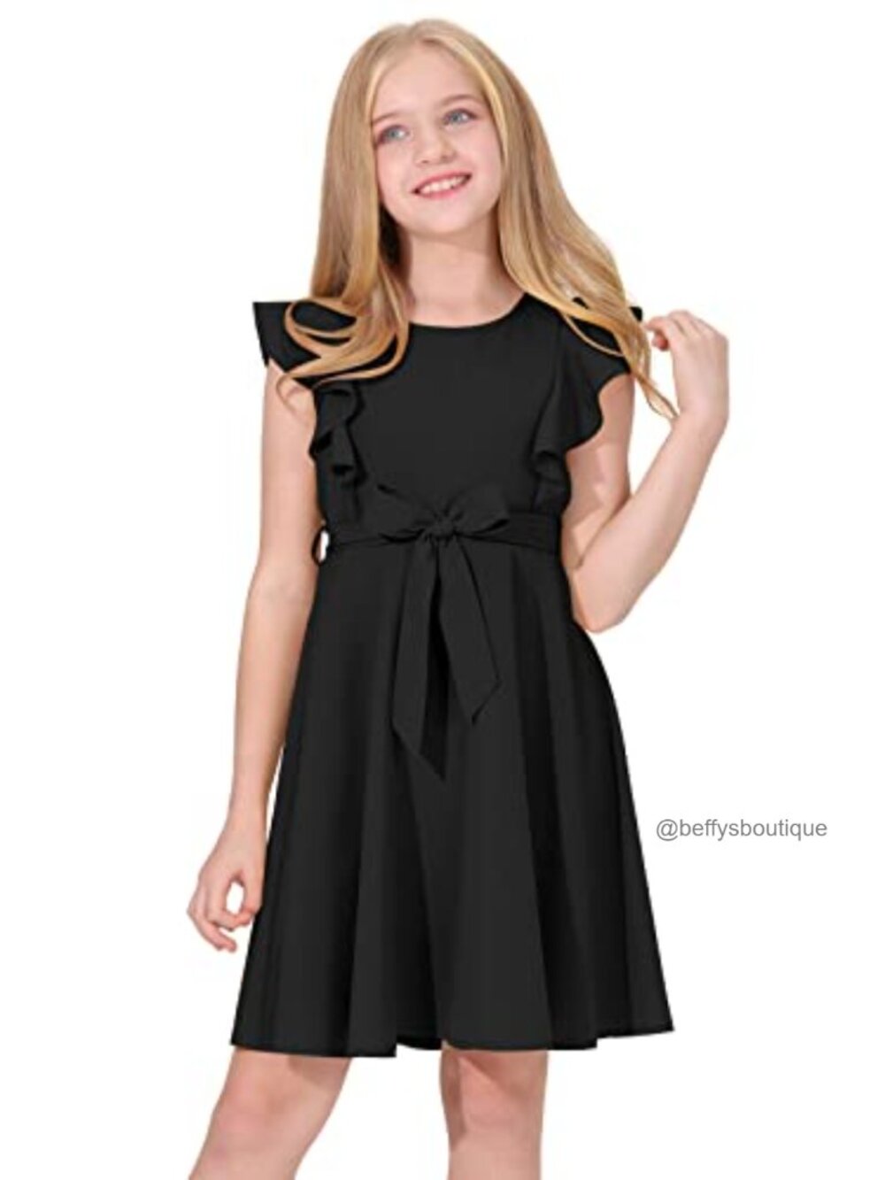 Girls Ruffle Trim Swing Dress with Belt - Sleeveless Casual Party Dress